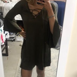 Dark green boho flare dress